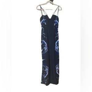 Floral Satin Strappy Maxi Dress Blue Multi S